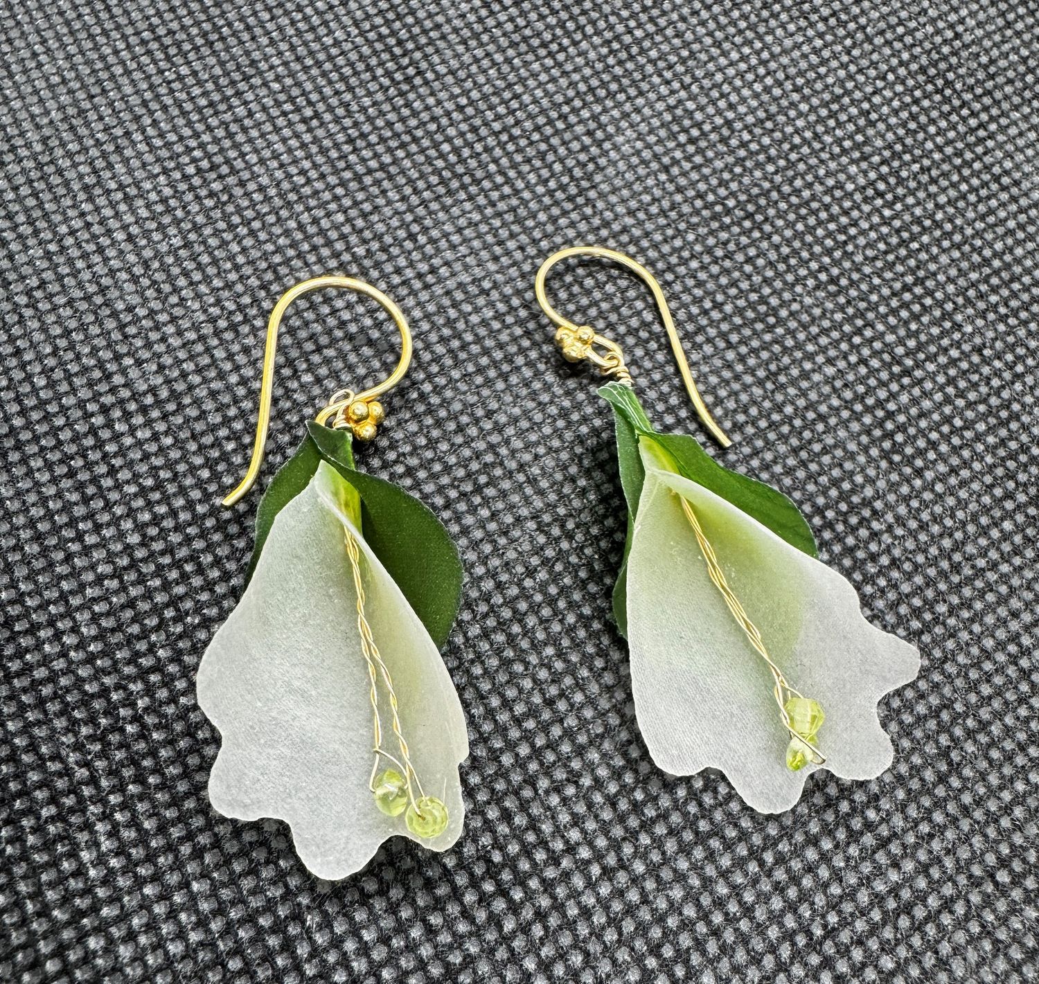 Turning Leaf Earrings Blossom White Potato, Thai Green Papaya and Peridot