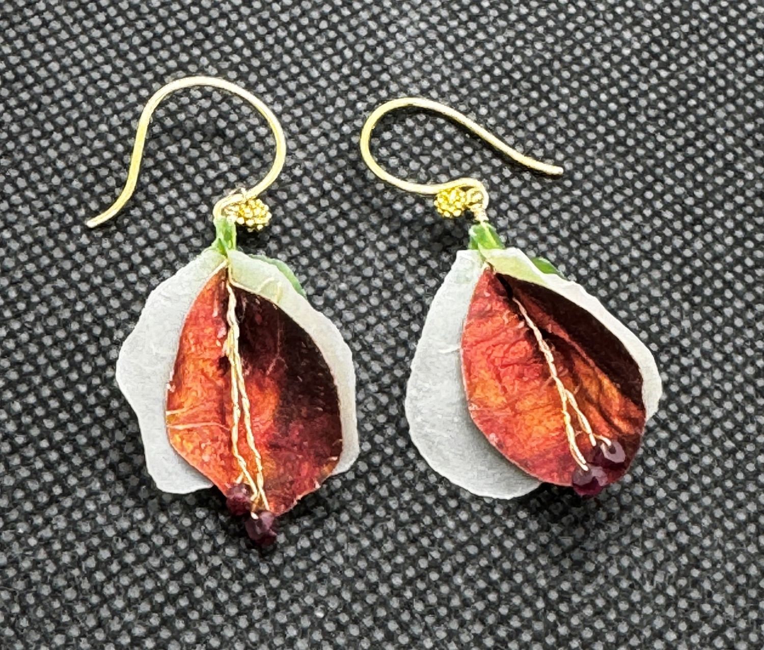 Turning Leaf Earrings Blossom Gilded Persimmon, White Potato, Green Papaya and Amethyst