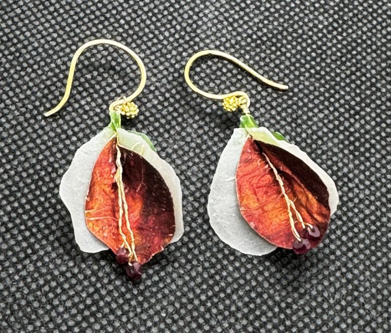 Turning Leaf Earrings Blossom Gilded Persimmon, White Potato, Green Papaya and Amethyst