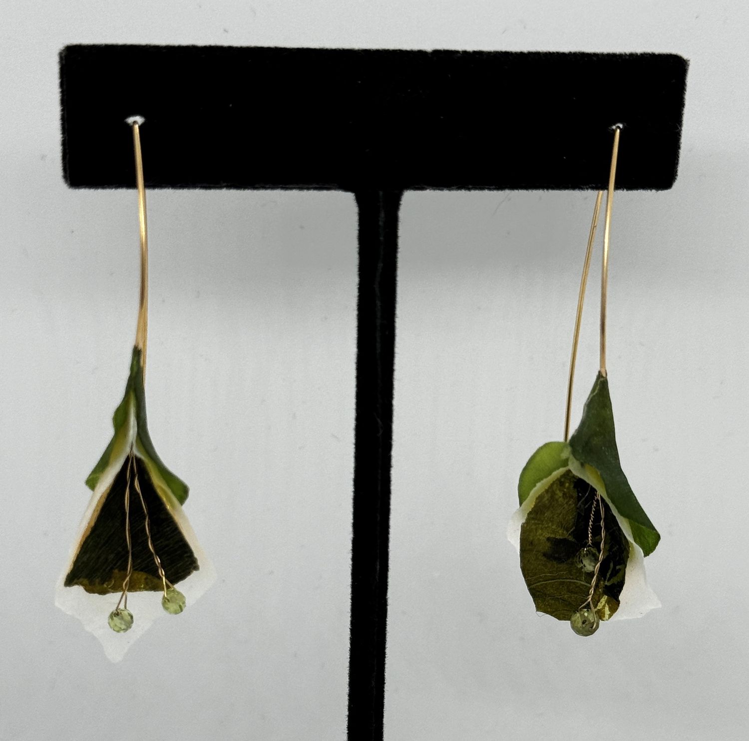 Turning Leaf Earrings Blossom Zucchini, White Potato, Peridot