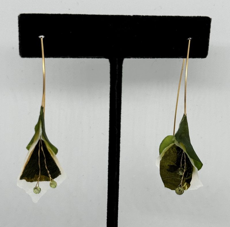 Turning Leaf Earrings Blossom Zucchini, White Potato, Peridot