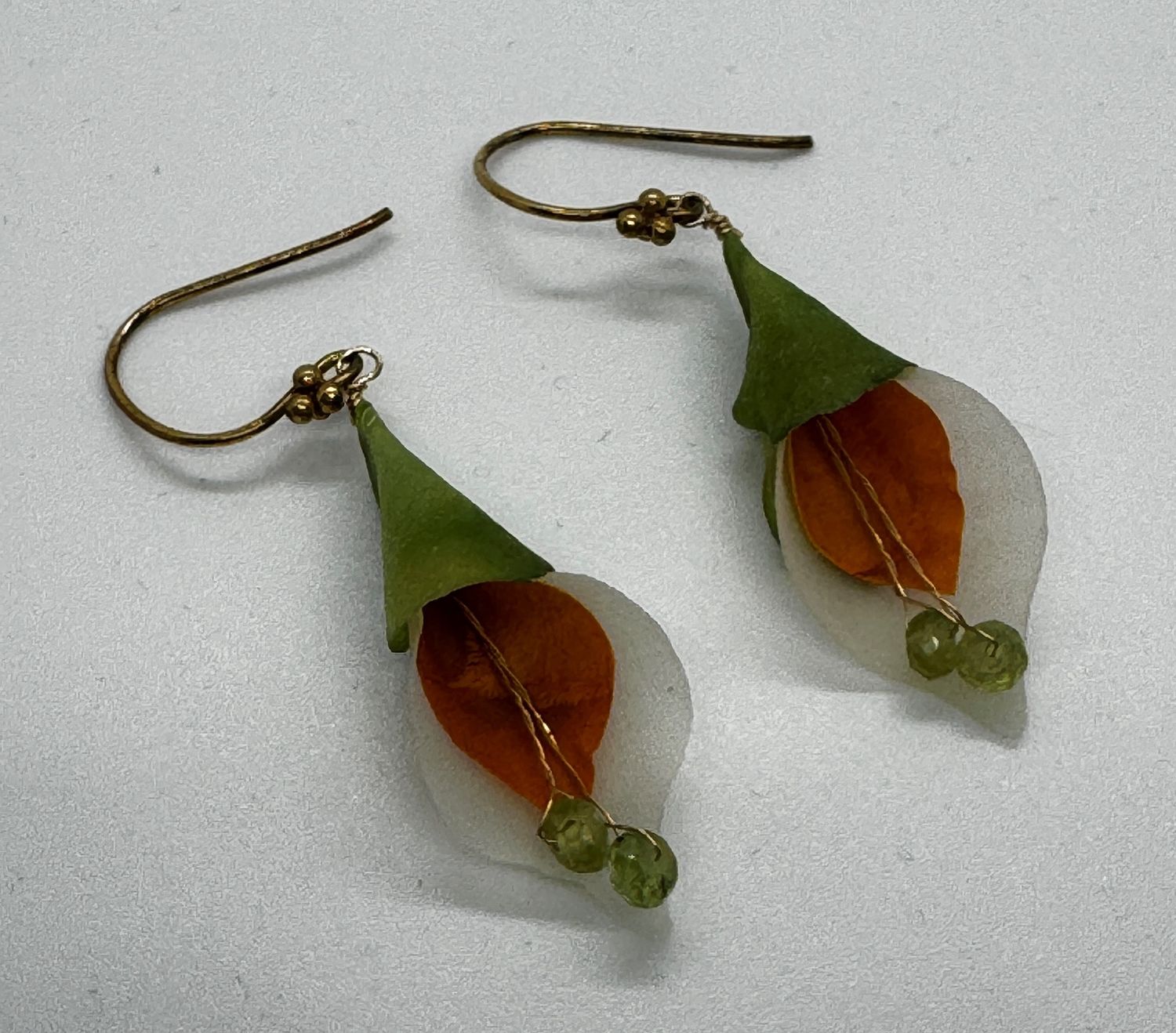 Turning Leaf Earrings Blossom Carrot, Thai Green Papaya, White Potato and Peridot