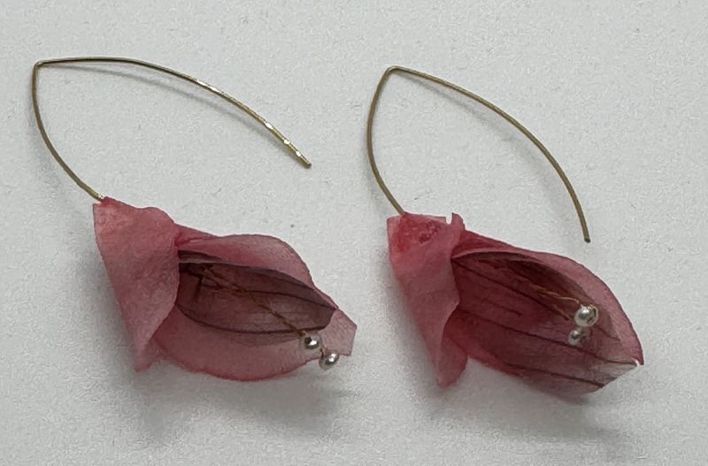 Turning Leaf Earrings Blossoms Red Onion, Rosa Potato and Freshwater Pearls