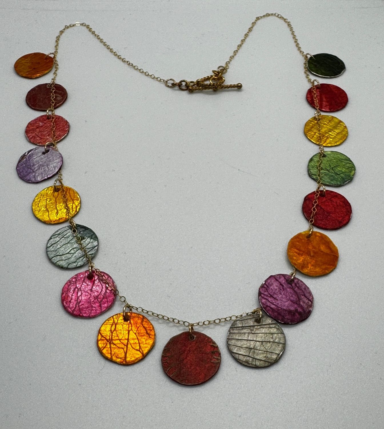 Turning Leaf Disk Necklace Zucchini, Orange, Beet