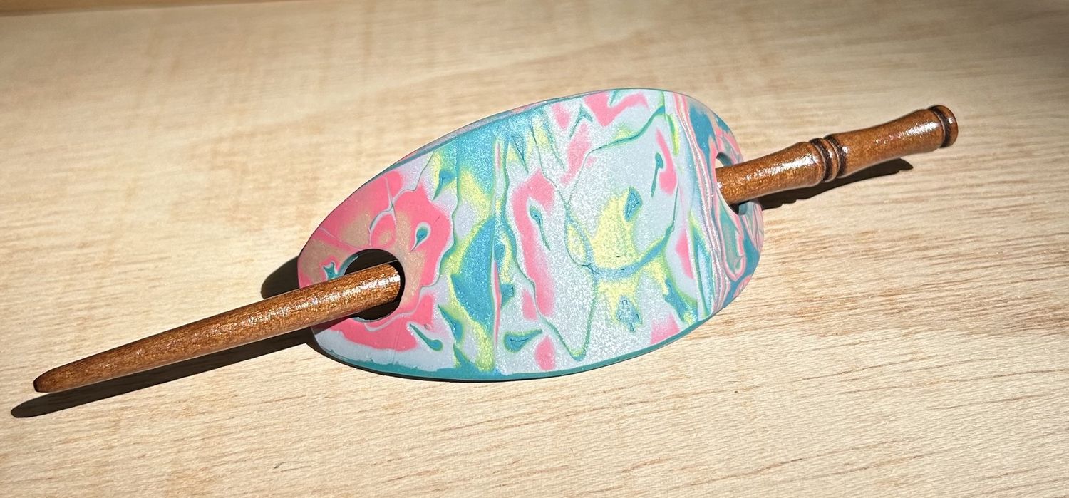 Most Slide Hair Barrette Pink and Blue Mokume