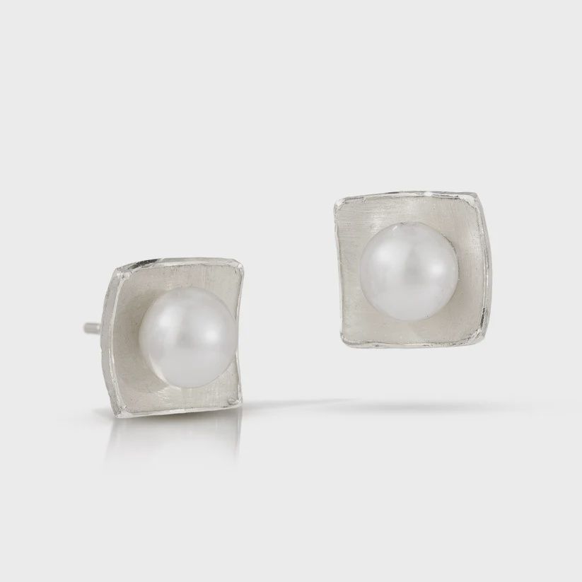 Keleher Earrings Silver Pearl Squares