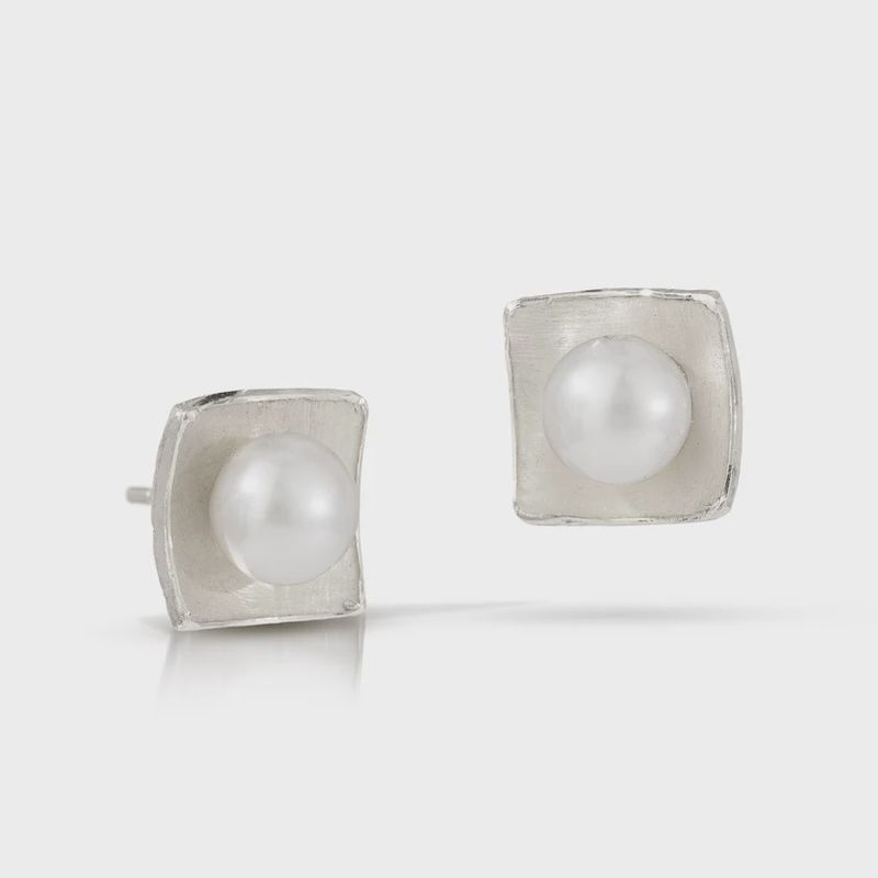 Keleher Earrings White Pearl Squares Large