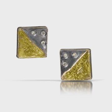 Keleher Earrings Black and Gold Post w/Diamonds