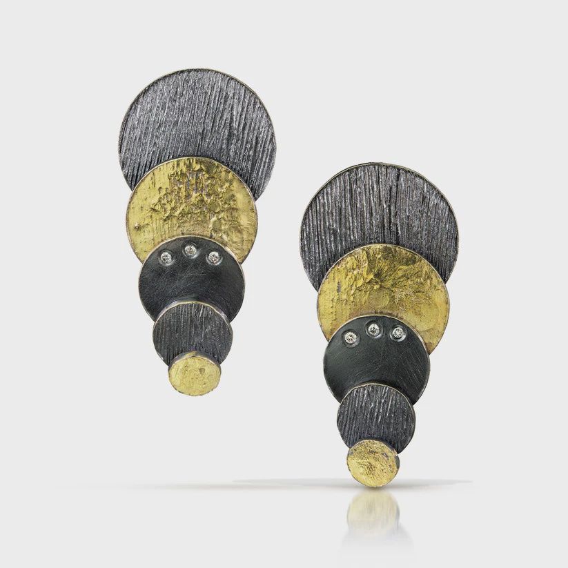 Keleher Earrings Black and Gold Pebble Posts