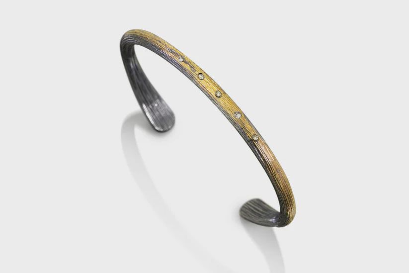 Keleher Bar Cuff Black and Gold Diamond Medium
