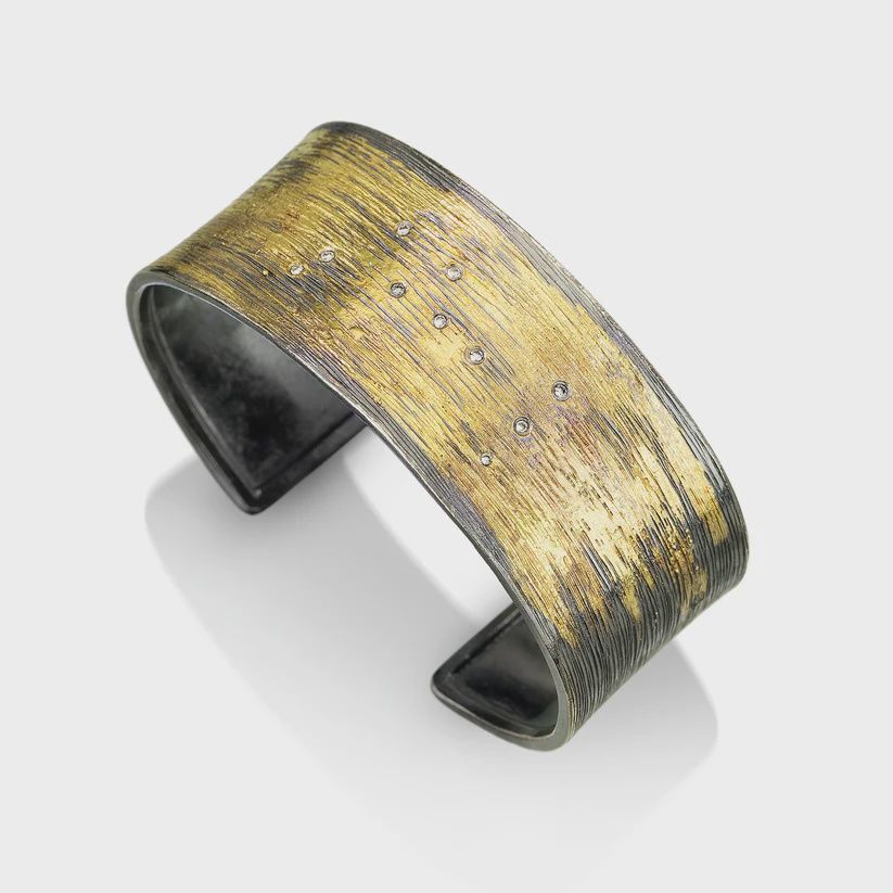 Keleher Cuff Black and Gold Carved Small 1&quot;