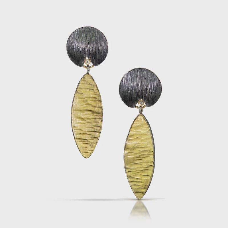 Keleher Earrings Black and Gold Tadpole Posts