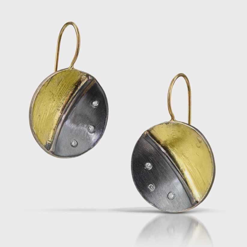 Keleher Earring Black and Gold Yin/Yang Concave