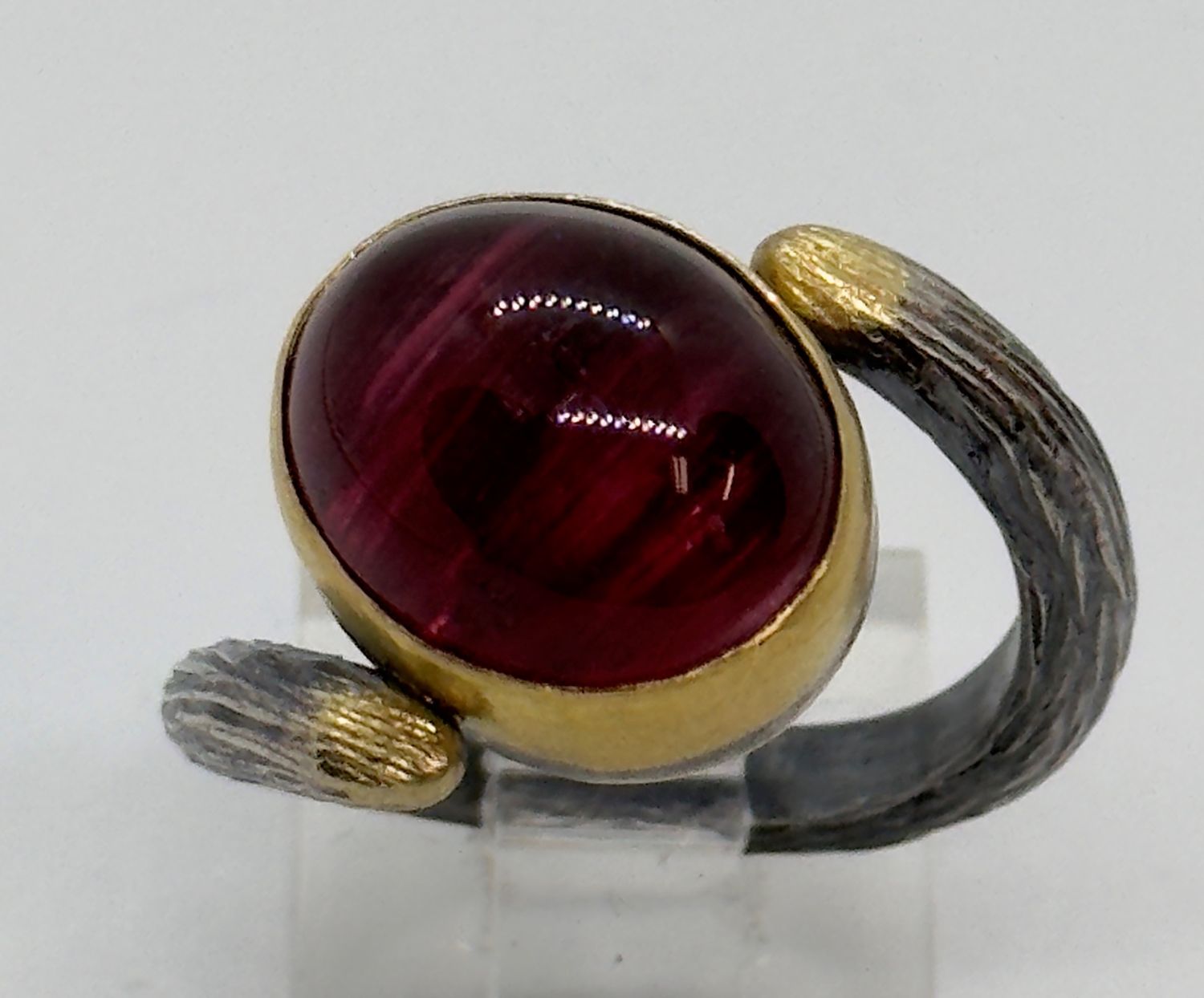 Keleher Ring Black and Gold Oval Pink Tourmaline