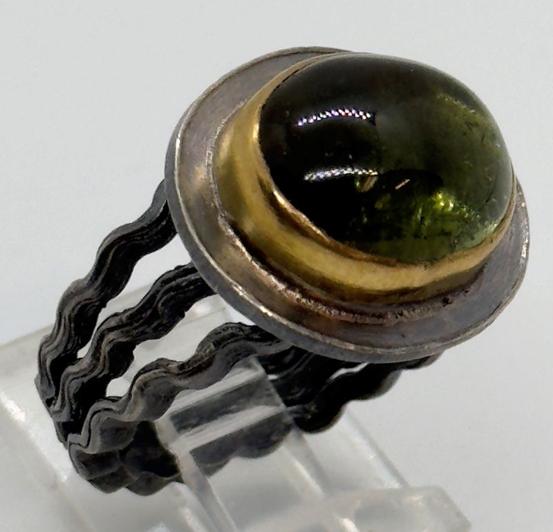 Keleher RIng Black and Gold Oval Green Tourmaline