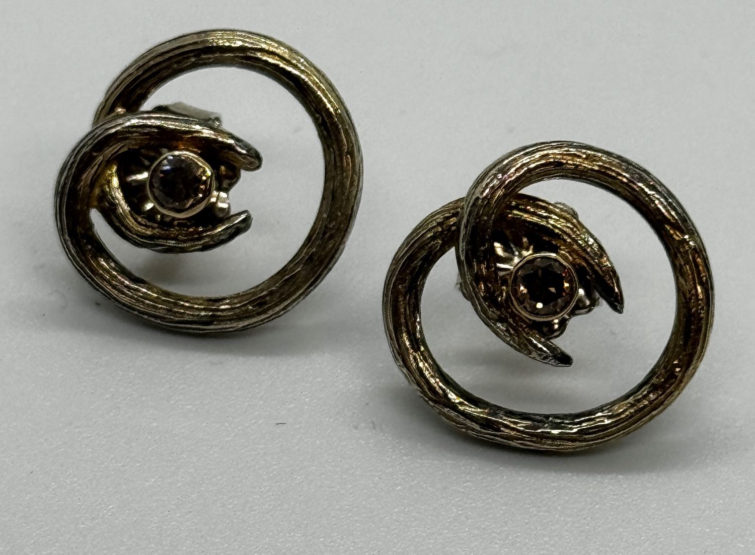 Keleher Earrings Black and Gold Pretzel Post with Conac Diamon