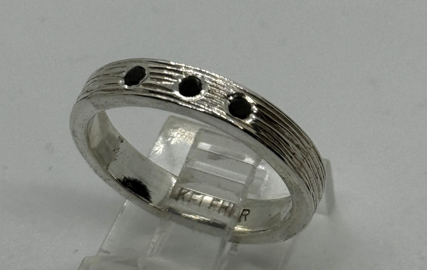 Keleher Ring Carved Sterling Silver with Black Diamonds