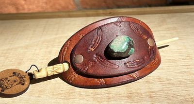 Ormsby Leather Hair Pin w/Singel Turquoise Stone