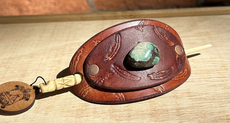 Ormsby Leather Hair Pin w/Singel Turquoise Stone