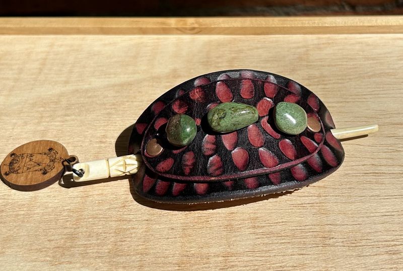 Ormsby Leather Hair Pin w/Green Turquoise Stones