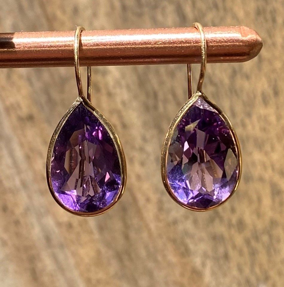 Greenhood Earrings Faceted Amethyst Teardrops