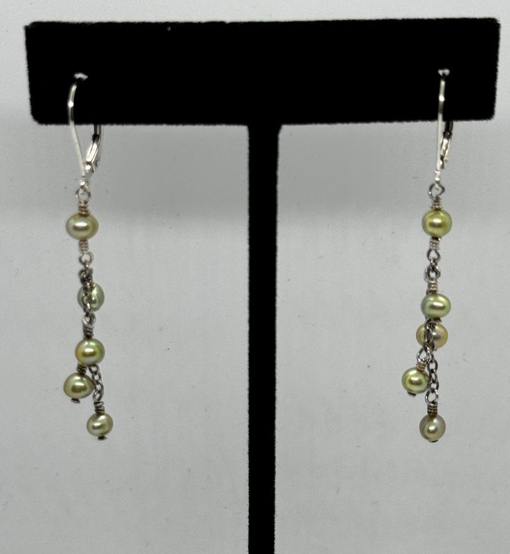 Greenhood Earrings Green Pearl Cluster Dangle