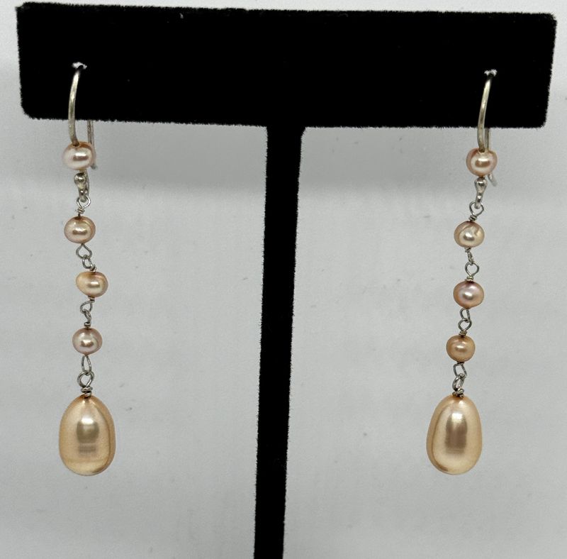 Greenhood Earrings Peach Pearl Dangle