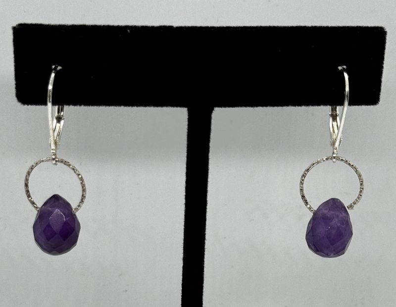 Greenhood Earrings Amethyst on Silver Hoop