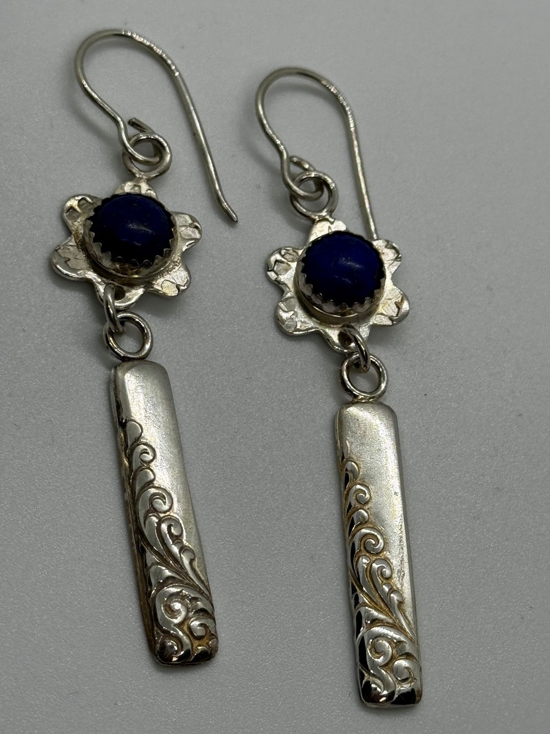 Mountain View Earrings Lapis Flower and Bar