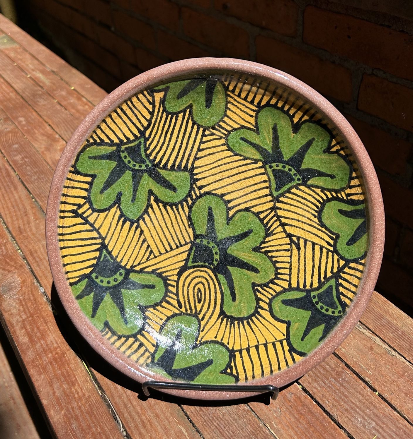 Okechukwu Shallow Bowl Ankra Fabric Pattern Gold/Green