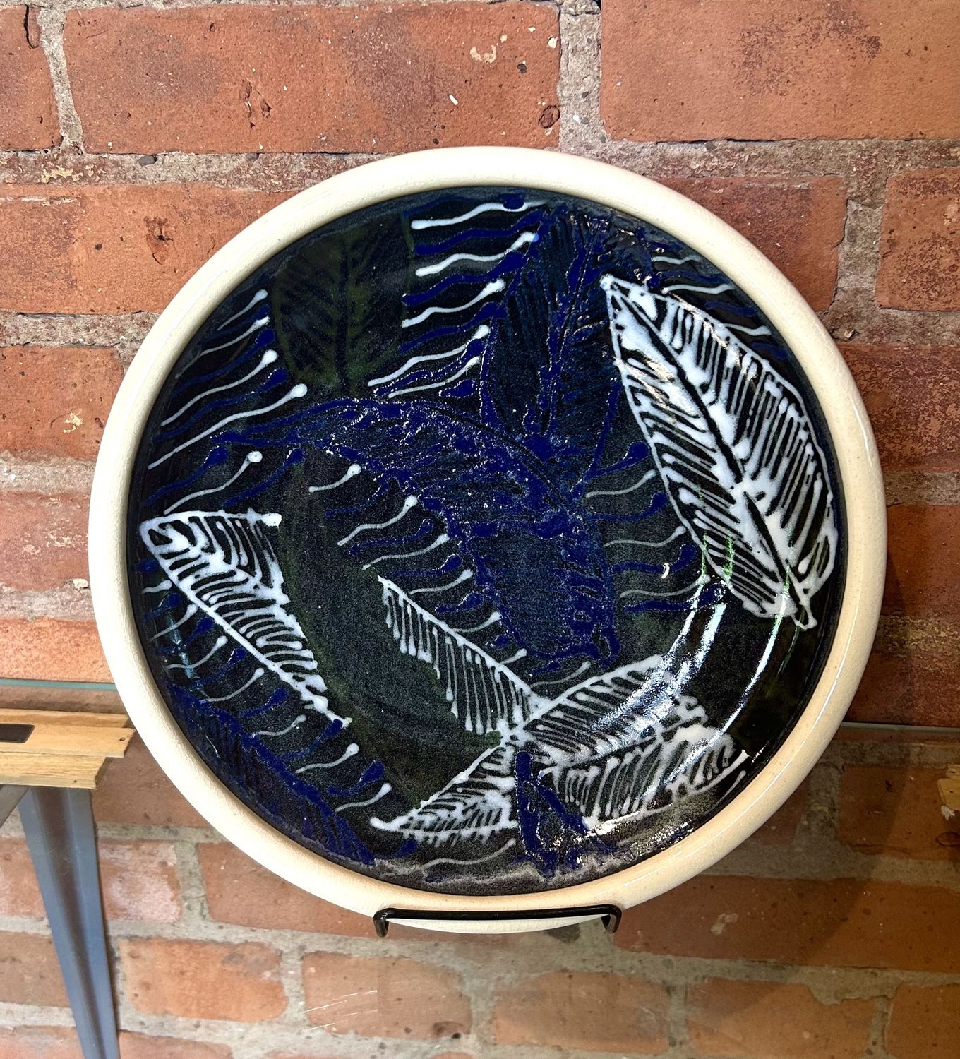 Okechukwu Shallow Bowl Green and Blue with White Leaves