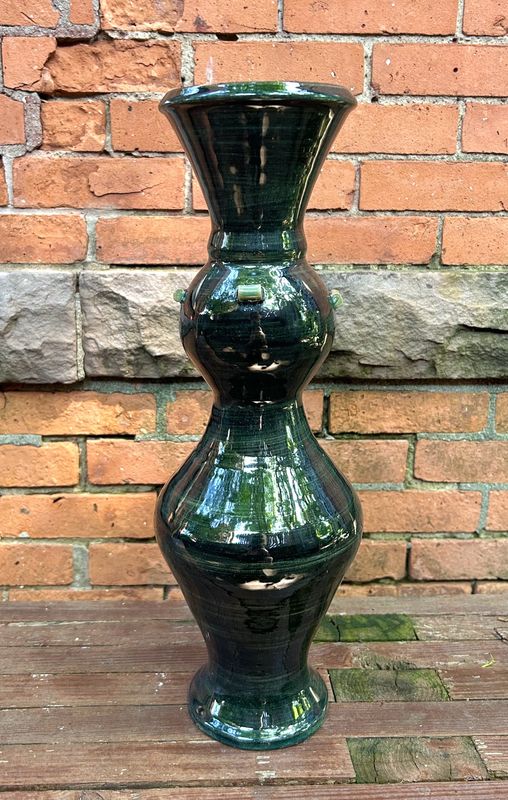 Okechukwu Large Vessel/Vase Dark Green with 3 &quot;Beads&quot;