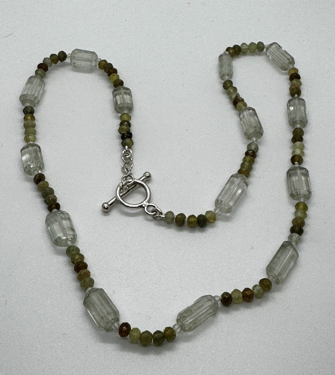 Greenhood Necklace Barrel Quartz and Green Garnet Rondel