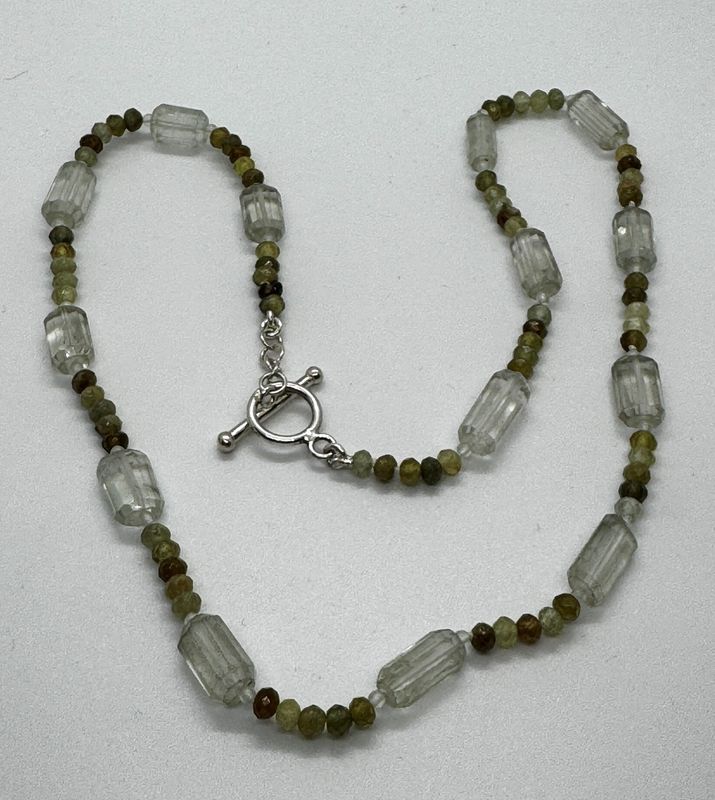 Greenhood Necklace Barrel Quartz and Green Garnet Rondel