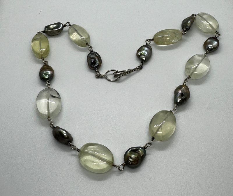 Greenhood Necklace Lemon Quartz and Bronze Pearls