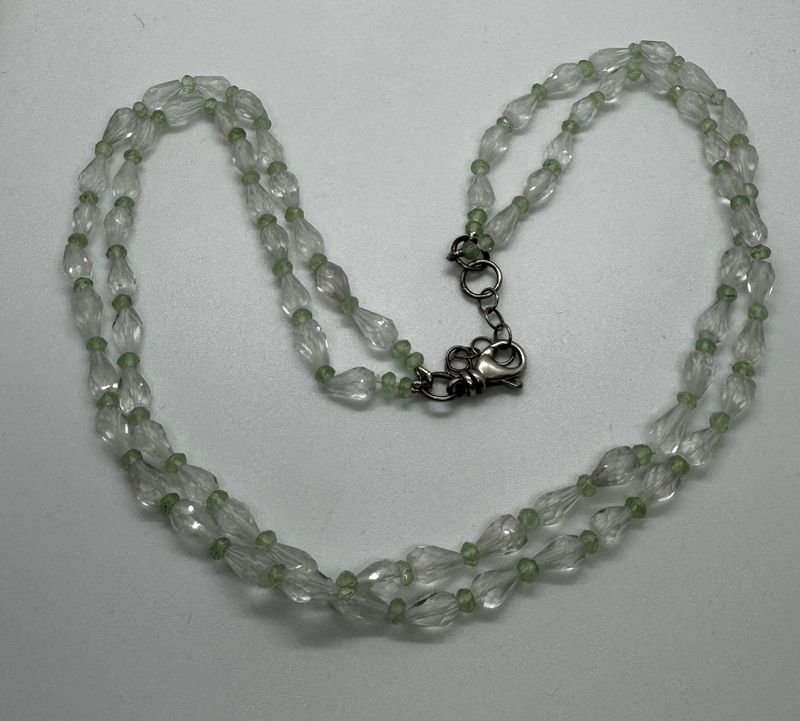 Greenhood Necklace 2 Strand Quartz Teardrop and Green Amethyst