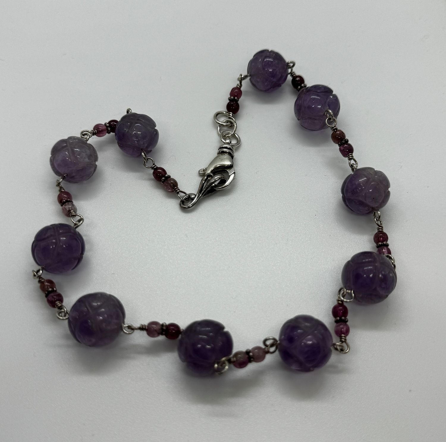 Greenhood Necklace Carved Round Amethyst