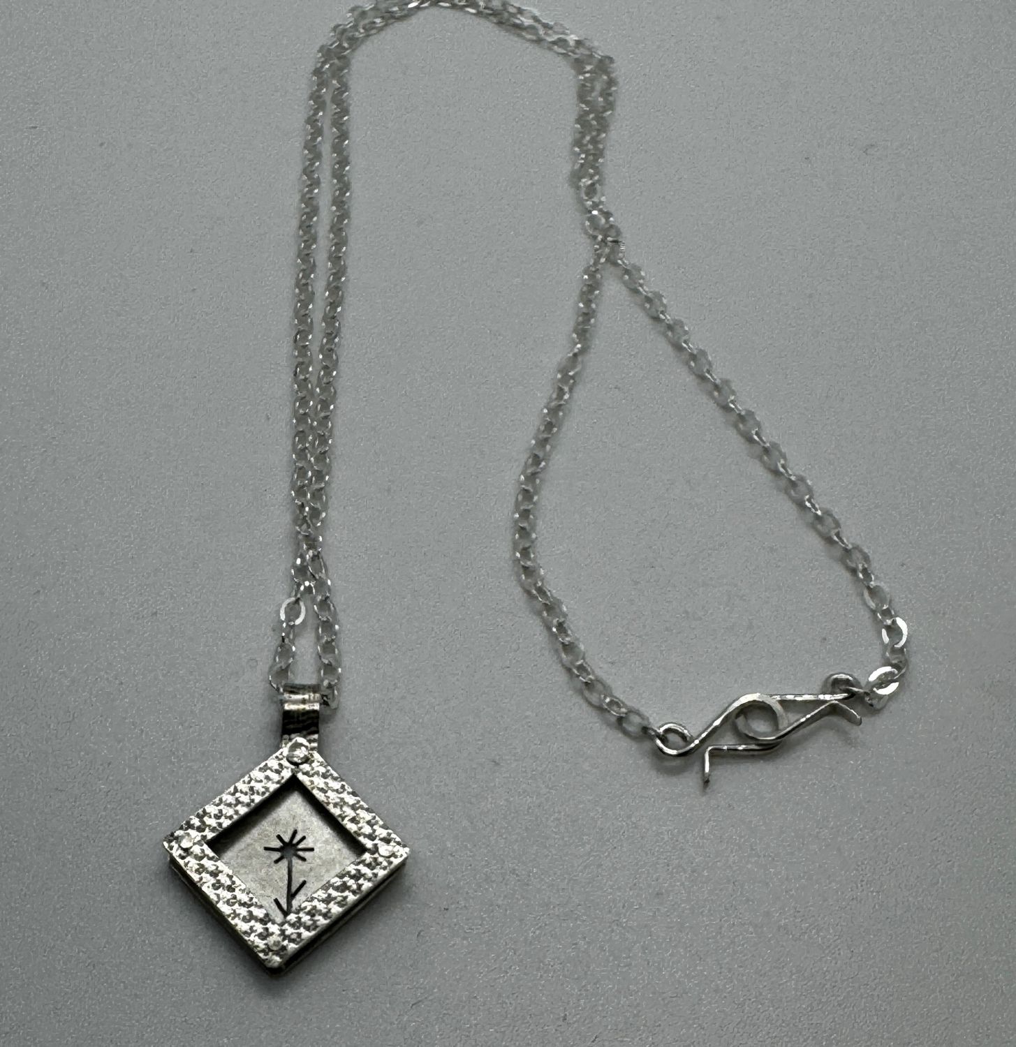 Bent Metal Necklace Wildflower Diamond Shape