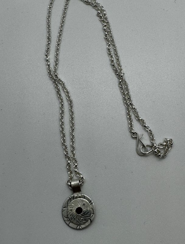 Bent Metal Necklace Garnet in Circles