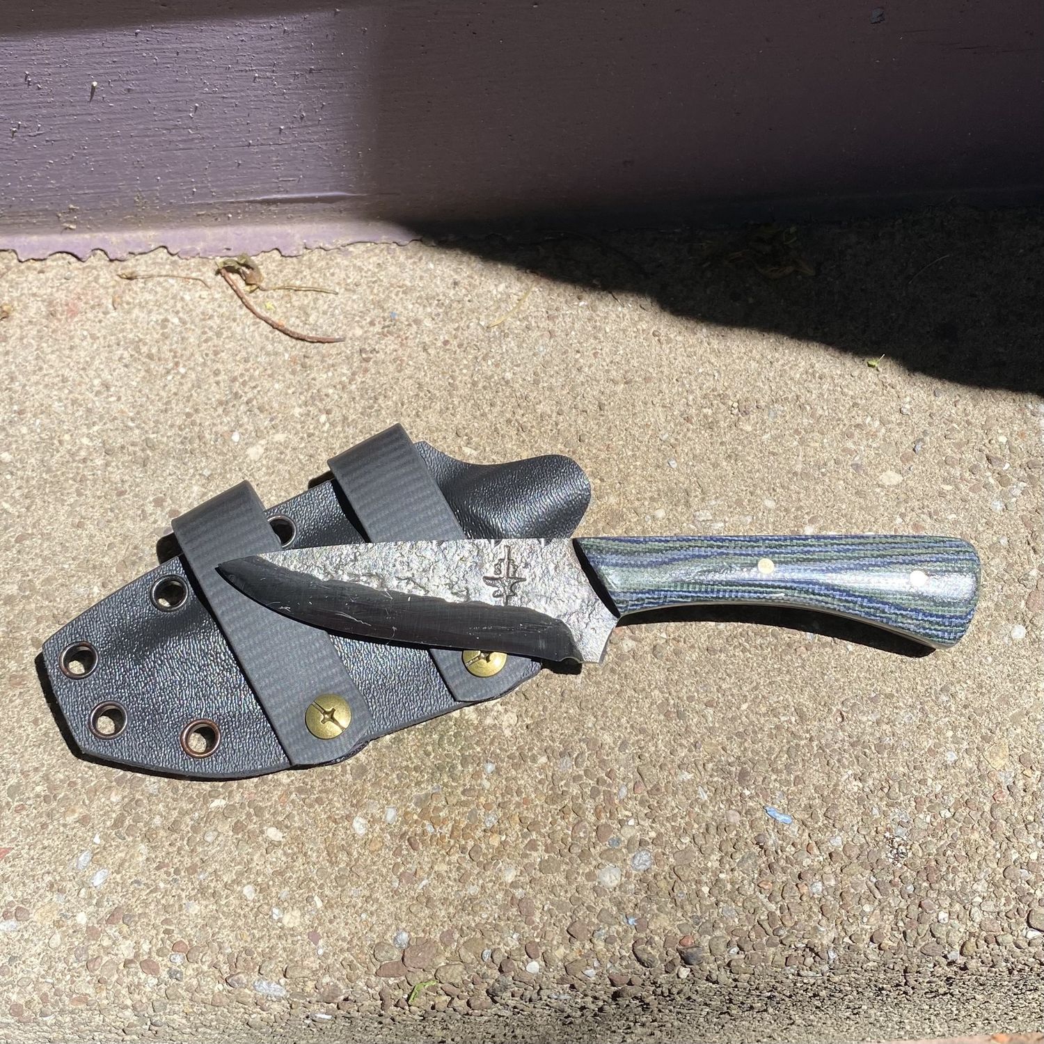 Spangler 6&quot; Belt Knife - Blue and Green Canvas Micarta