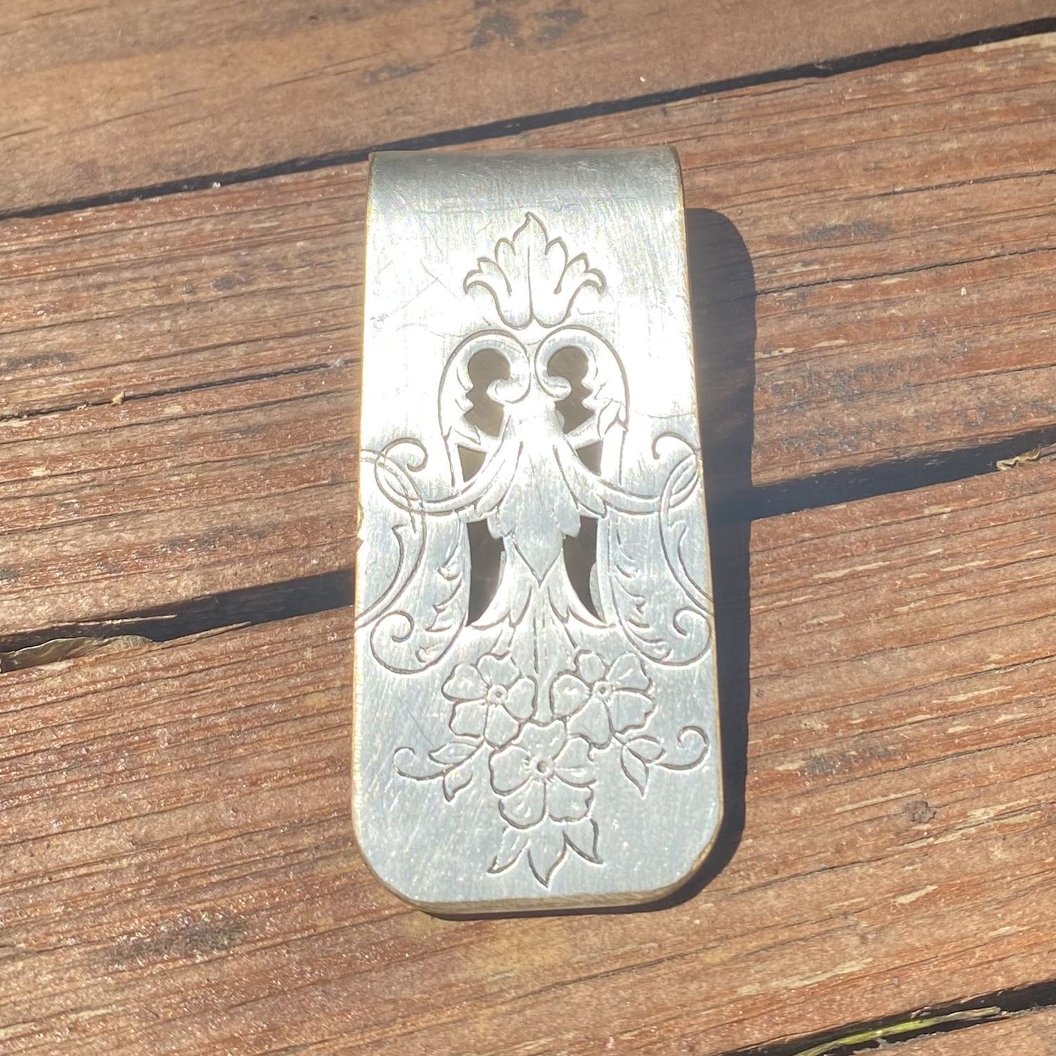 Makeshift Money Clip Silver Ornate floral Design