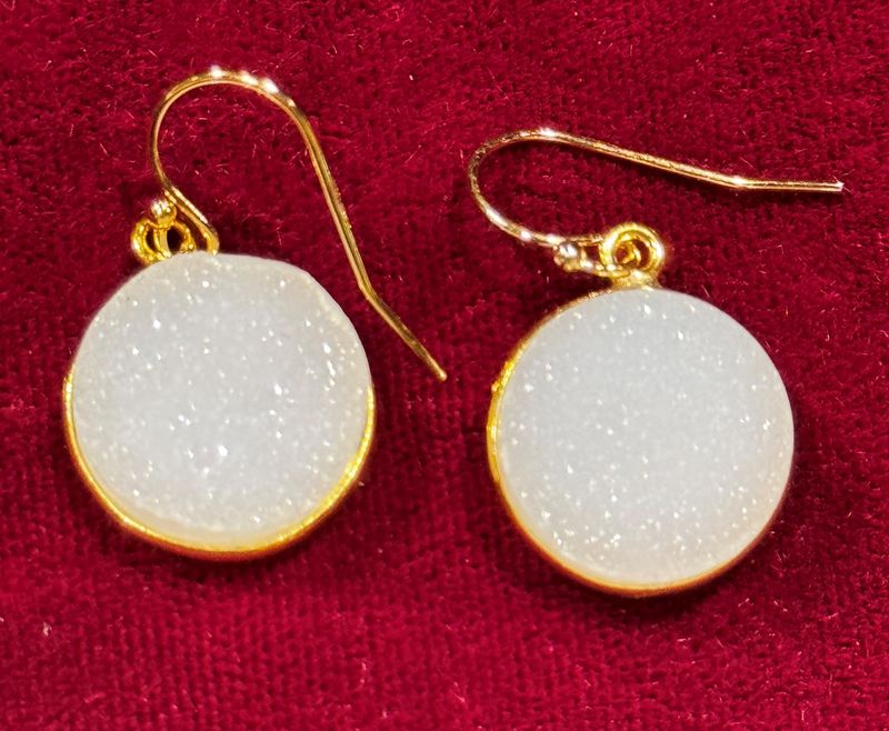 Trueworthy Earrings Large Round White Druzy