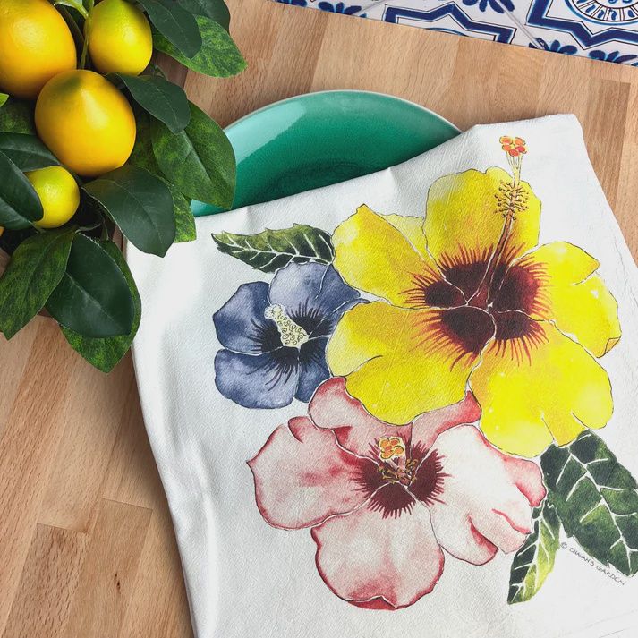 CHAVA&#39;S GARDEN HIBISCUS TEA TOWEL