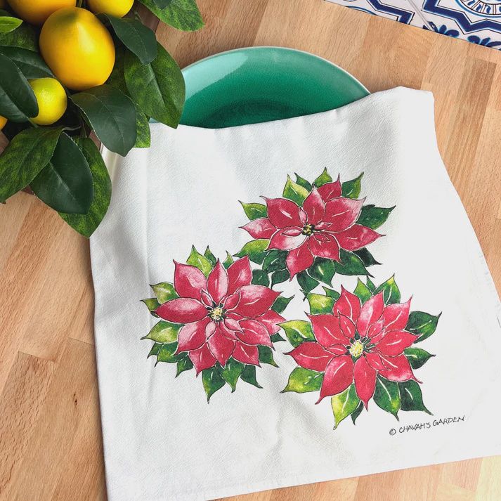 CHAVA&#39;S GARDEN POINSETTIA TEA TOWEL