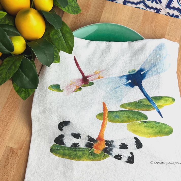 Chava&#39;s Garden Dragonflies Tea Towel