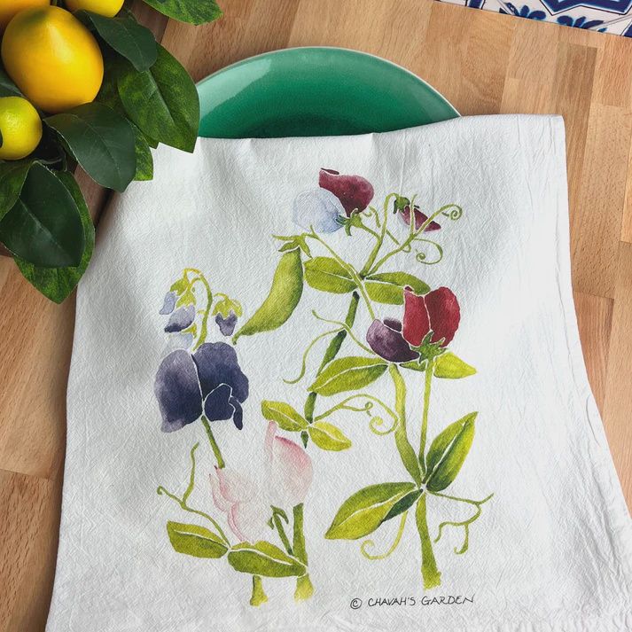 CHAVA&#39;S GARDEN SWEET PEA TEA TOWEL