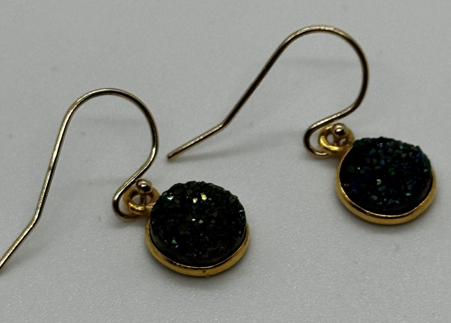 Trueworthy Earrings Small Sparkly Round Green Druzy