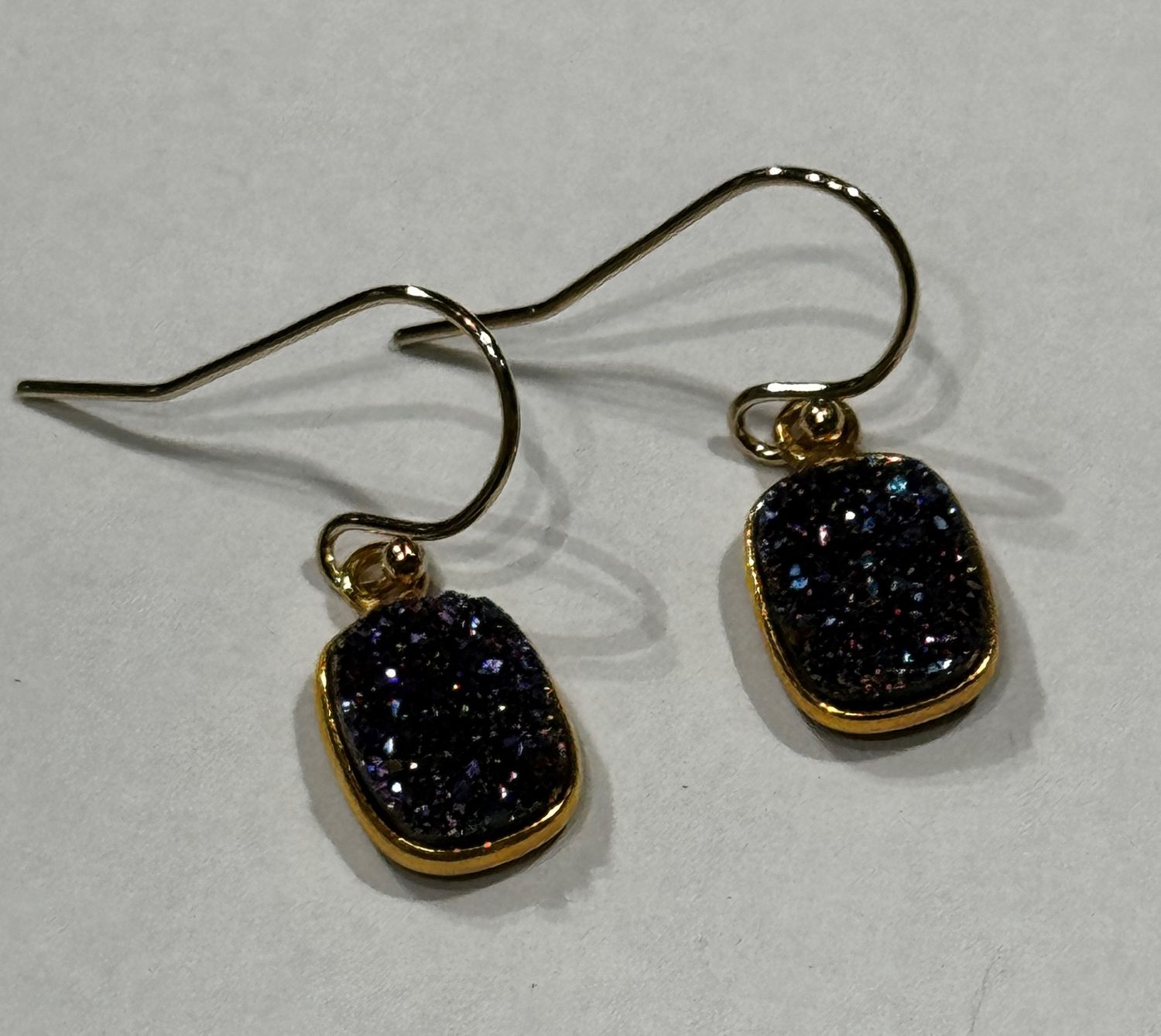 Trueworthy Earrings Small Rectangle Purple Druzy