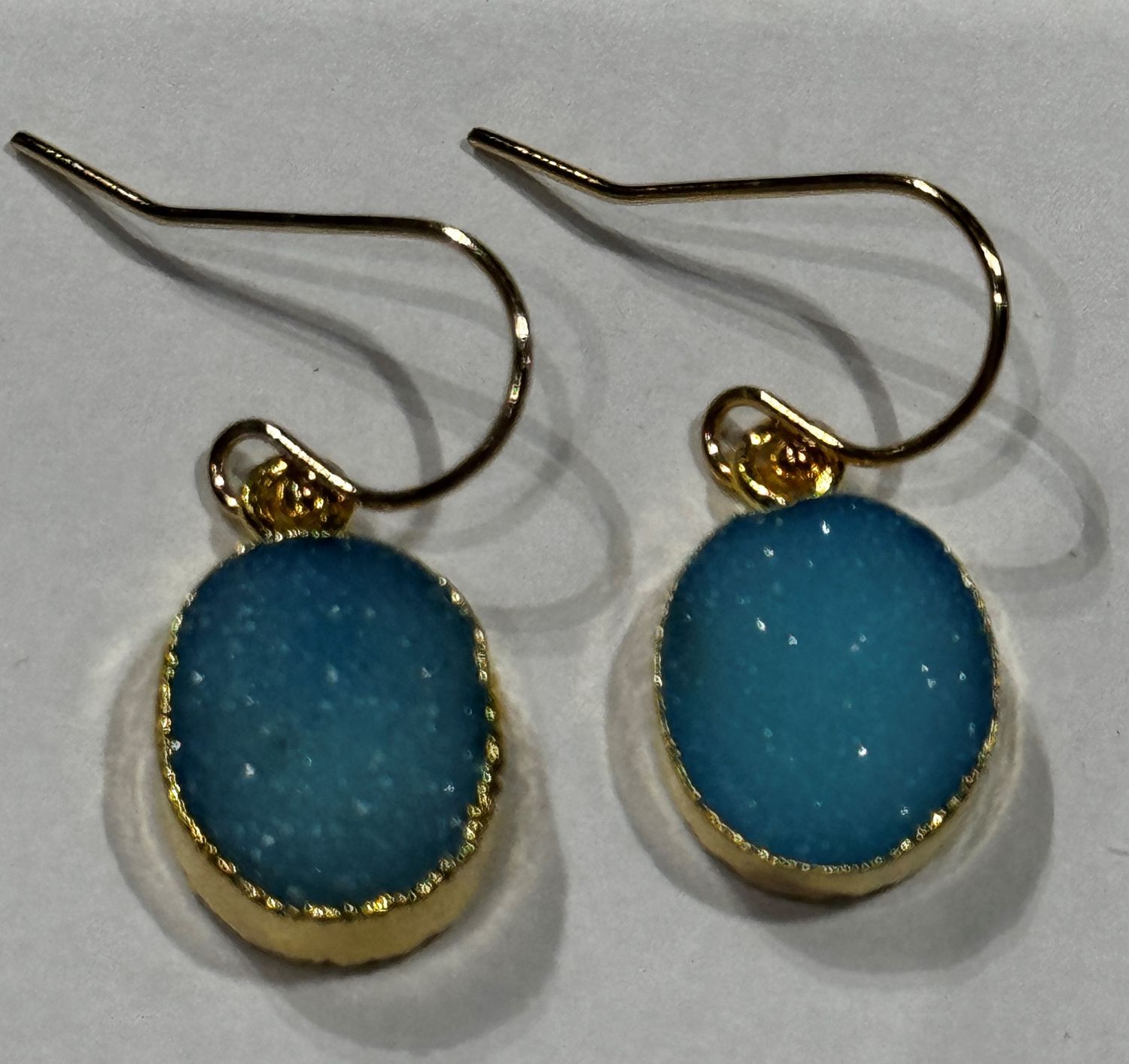 Trueworthy Earrings Small Oval Aqua Druzy