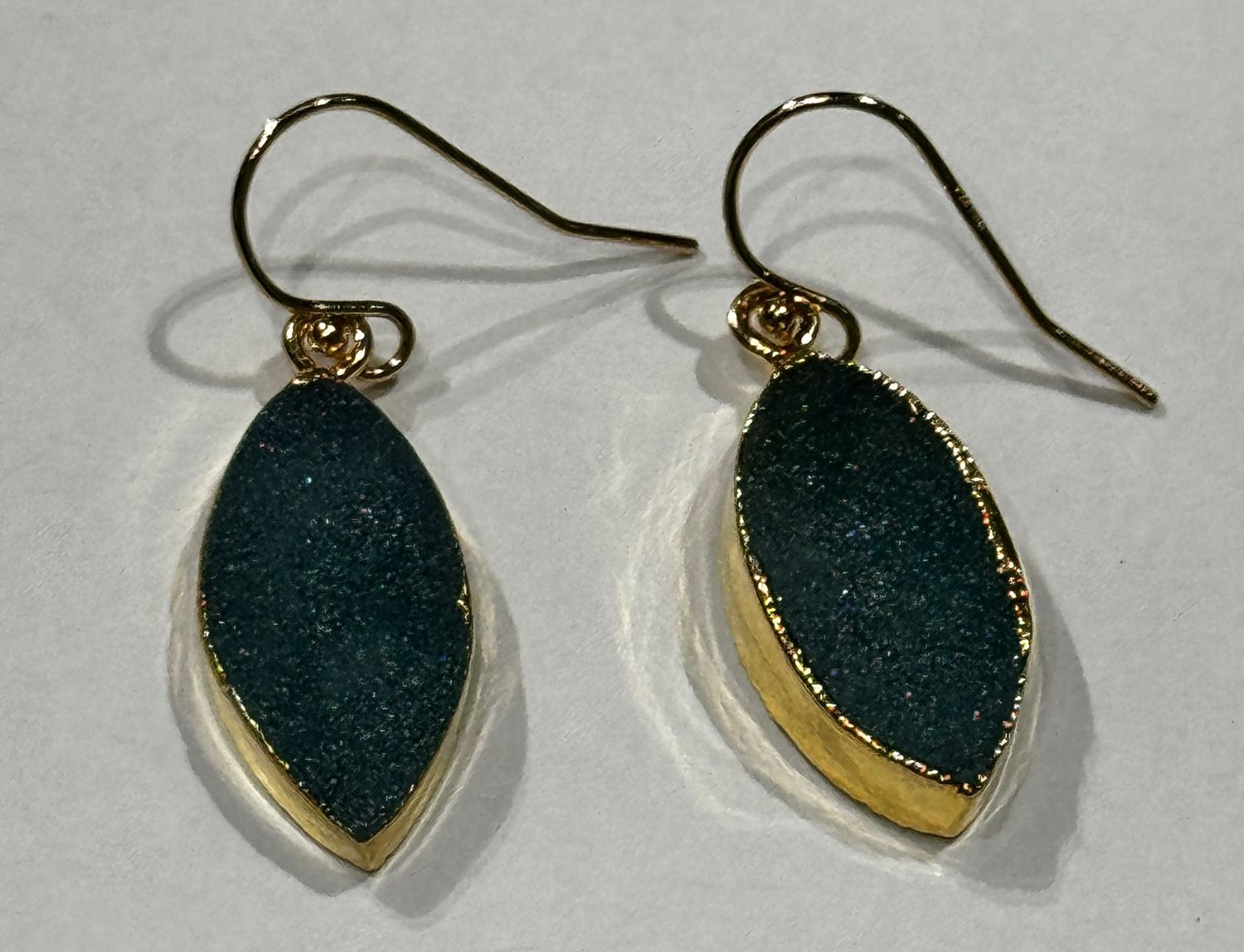 Trueworthy Earrings Dark Green Druzy Marquis Shape